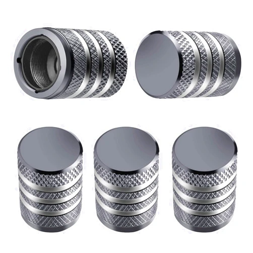 DECURCAR Tire Valve Stem Cap Cover - (5 Pack) Tire Air Caps Metal with Plastic Liner Corrosion Resistant Leak-Proof for Car Truck Motorcycle SUV and Bike Grey