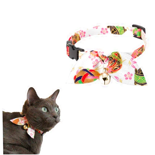 Necoichi Kimono Ribbon Cat Collar (White)