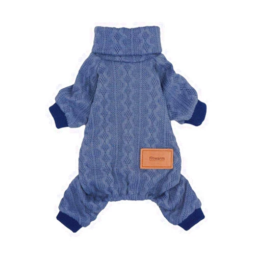 Fitwarm Turtleneck Knitted Dog Sweaters Winter Outfits Pet Coats Cat Clothes Blue Large