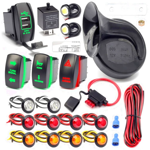 Dusledel Universal ATV UTV SXS Turn Signal Street Legal Blinker Kit with 110DB Horn Reverse Hazard Light Rocker Switch USB Flasher Relay Compatible with Polaris RZR Ranger Xp Turbo Can-Am Kawasaki Golf Cart
