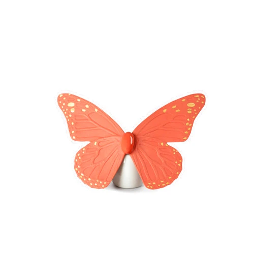 LLADRÓ Butterfly Figurine. Golden Luster & Coral. Porcelain Butterfly Figure.