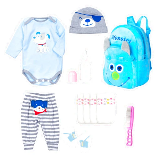 PEDOLLTREE Reborn Baby Doll Clothes Outfit Accessories Blue Puppy Set 11 Pcs Set for 17-22 Inch Reborn Doll Newborn Boy with Backpack Diaper