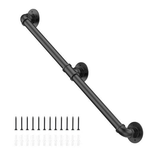 Willstar 6FT Industrial Staircase Handrail Non-Slip Pipe Bar Foot Rail Wall Mount Stair Rail Vintage Grab Bar for Steps Black Iron Pipe Handrail for Outdoor Indoor Stairs Loft Porch Hand Rail (6ft)