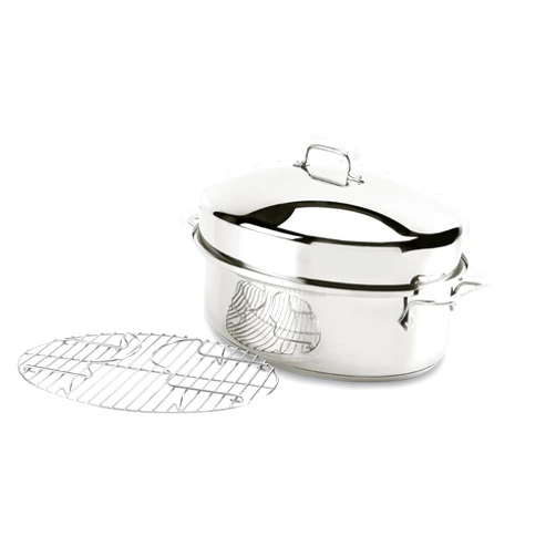 All-Clad Specialty Stainless Steel Covered Oval Roaster 3 Piece, 19x12x10 Inch Oven Broiler Safe 600F Roaster Pan, Pots and Pans, Cookware Silver