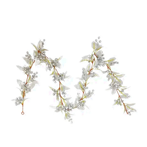 Scannay 6 Feet Christmas Garland Silver Leaves, Artificial Hanging Vine Garland with Silver Berries for Indoor Outdoor Fireplace Stairs Front Door Decorations
