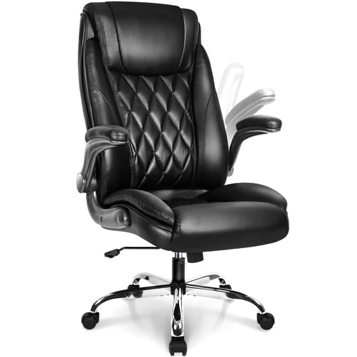 NEO CHAIR Office Chair Computer High Back Adjustable Flip-up Armrests Ergonomic Desk Chair Executive Diamond-Stitched PU Leather Swivel Task Chair with Armrests Lumbar Support (Black)
