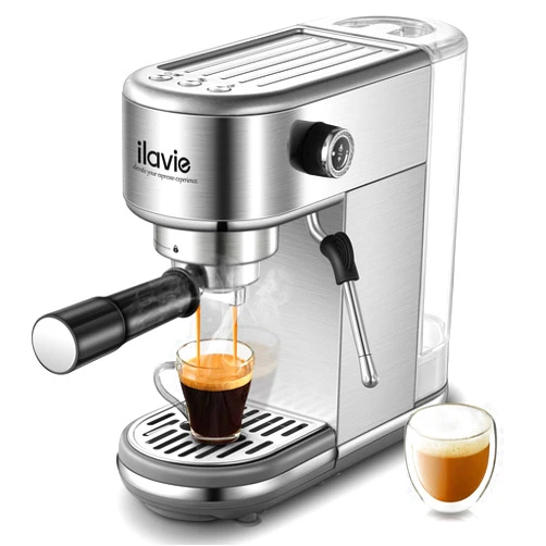 ILAVIE Espresso Coffee Machine for Home 20 Bar, Professional Compact Cappuccino Machine Maker for Latte, with 40oz Detachable Water Tank, 1350W Strong Power, Stainless Steel