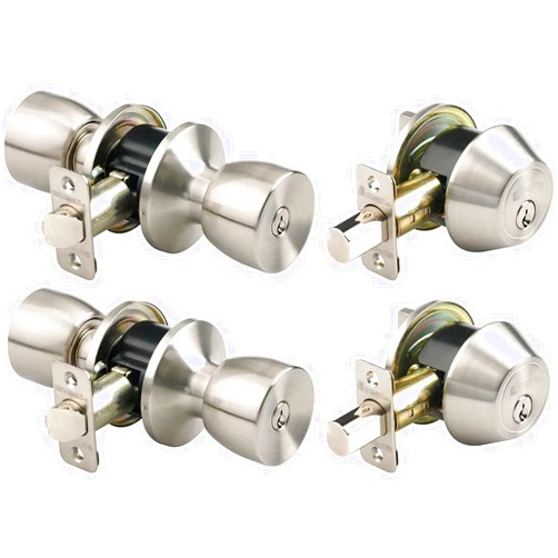 BRINKS - Bell Style Keyed Entry Door Knob and Single Cylinder Deadbolt Set, 2-Pack - Keyed Alike, Satin Nickel