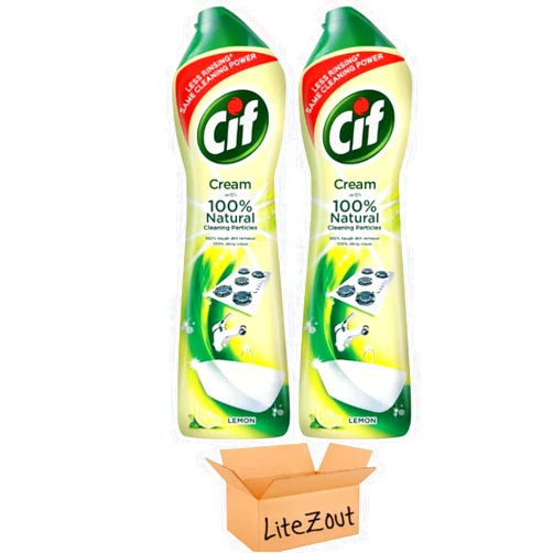 LiteZout Cif Lemon Cream with Spray, 500ml (2 pack) and packed in box