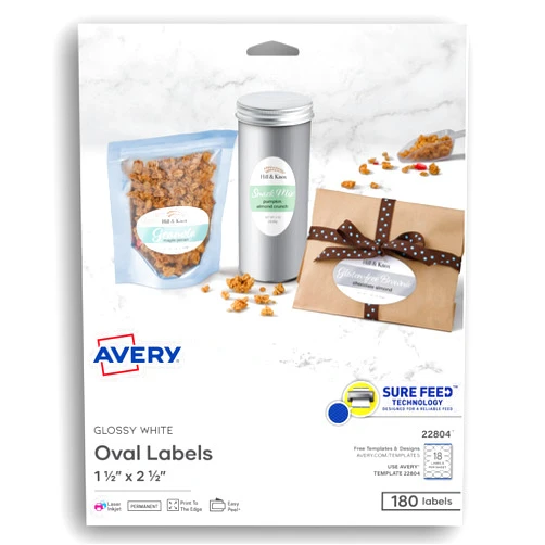 Avery® Easy Peel® Print-To-The-Edge Permanent Inkjet/Laser Oval Labels, 22804, 1 1/2