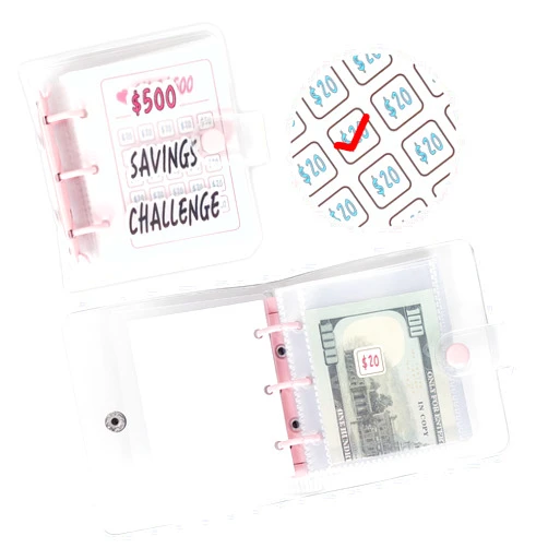 XIMUX Mini Money Saving Envelope Challenge, $500 Savings Challenge Binder Mini Budget Binder with Cash Envelopes Reusable Budget Book with Cash Envelopes Envelope Savings Challenge