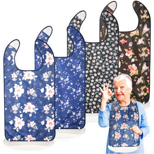 Bravace 4 Pack Adult Bibs for Eating Waterproof Clothing Protector with Detachable Crumb Catcher Adult Bibs for Women and Men