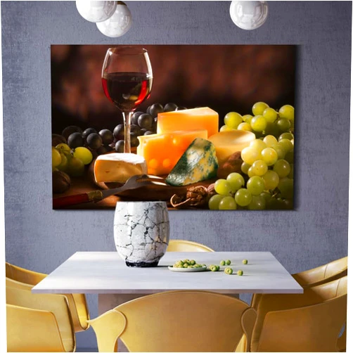 ZYZCOOLM Framed Canvas Wall Art Decor Painting, Still Life Grape, Wine and Cheese Painting Decoration For Restaurant, Kitchen, Dining Room, Office Living Room, Bedroom Decor-Ready To Hang