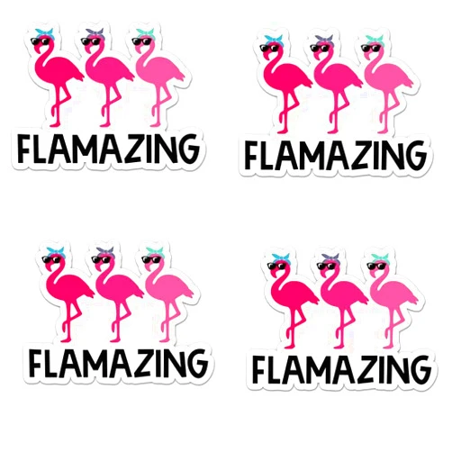 Altok Graphics Pack of 4-3 Inch Stickers - Pink Flamingo Cartoon Tropical Stickers - Waterproof Vinyl for Car Phone Water Bottle - Laptop Sticker - Decal