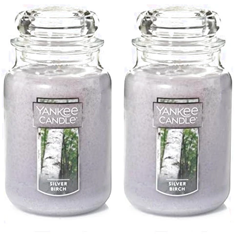 Yankee Candle Silver Birch Scented, Classic Large Jar (Pack of 2) Aromatherapy Candle, 110+ Hours Burn Time, Apothecary Jar Fall Candle