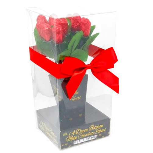 Generic One Dozen Belgian Milk Chocolate Roses in Gift Box | Edible Bouquet Flower - Gift | Sweet Love Her Wife Girlfriend Daughter (1 Gift Box, Sweetheart Chocolate Roses)