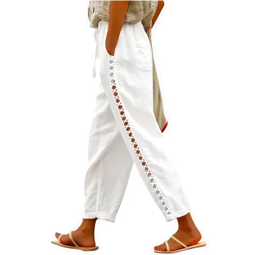 Puimentiua Women's Linen Capri Pants with Drawstring Petite Summer Beachwear Lightweight Elastic Waist Pants