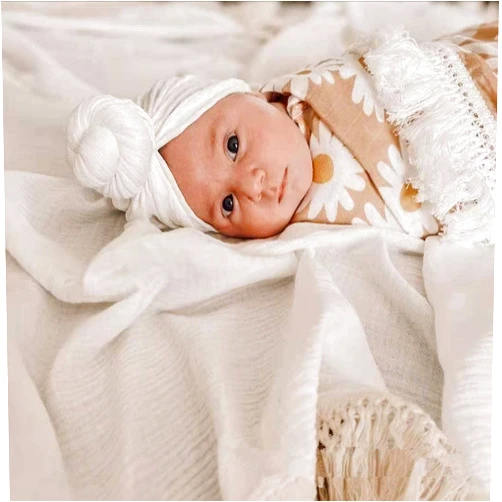 CHUNGEL Cotton Muslin Baby Blanket with Tassel，Large 47
