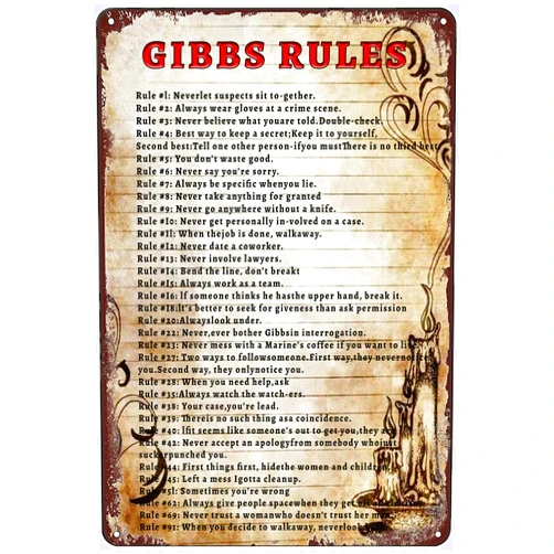 DRAXSTAR GIBBS RULES Metal Tin Sign Retro Poster Cafe Bar Living Room Bathroom Kitchen Home Art Wall Decoration Plaque Gift 8 X 12