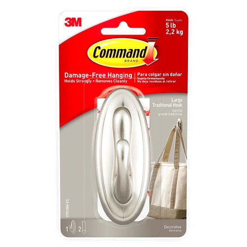 Command Traditional Medium Plastic Hooks, Brushed Nickel, 6-Hook