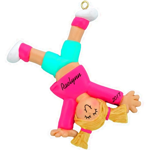 Calliope Designs Tumbling Cartwheel: Girl Blonde Hair Handpainted Resin Personalized to Order Christmas Ornament