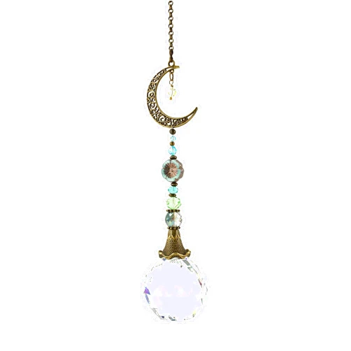 2 Dirty Birds Boutique Handcrafted Crescent Moon Crystal Sun Catcher, LG (40mm) Crystal Hanging for Windows, Curtains, Mom, Grandma, Friend, Aunt, Home (Length: 12.5 Inches) | 2 Dirty Birds Boutique