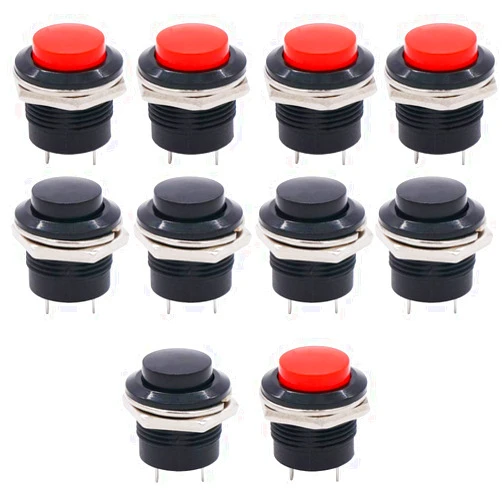 Twidec/10Pcs Momentary Push Button Switch SPST AC250V/3A AC125V/6A Mini Off(ON) ON Black + Red R13-507BKR