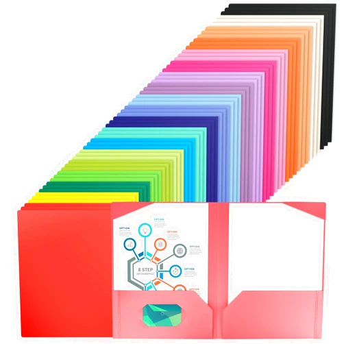 Oleitodh 60 Pack Plastic Folders with Pockets - 20 Colors 2 Pocket Folders Bulk with Business Card Holder for School, Students, Office, Home and Business