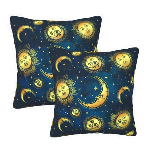 Coshatsu Moon Sun Stars Throw Pillow Covers Set of 2 Boho Gold Celestial Bodies Night Sky Background Decorative Pillowcases Soft Cushion Covers for Sofa Couch Bed Home Decor 18