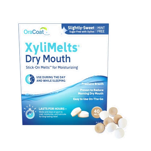 OraCoat XyliMelts Dry Mouth Relief Moisturizing Oral Adhering Discs, Slightly-Sweet Mint-Free, 40 Count (Pack of 1)
