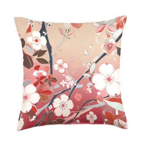 Zen Petals Sakura Studios Timeless Cherry Blossom Pattern with Soft Pink Petals Throw Pillow, 18x18, Multicolor