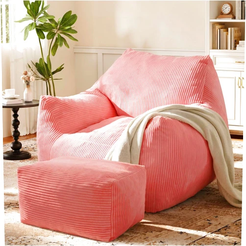 Vellorise Big Bean Bag Chair for Adults, Ultra Soft Living Room Bean Bag with Armrests & Ottoman, Stuffed BeanBag Chair for Napping, Gaming, Vacuum-Compressed for Easy Gifting, 48h to Expand, Pink