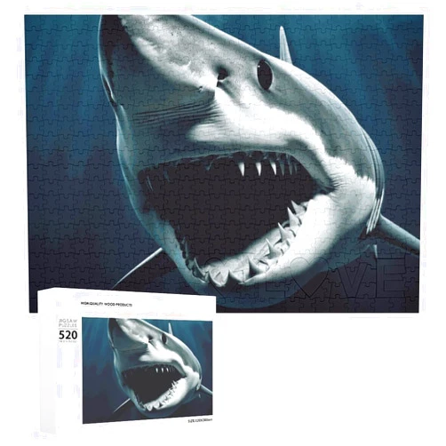 LMNGH Puzzle 520 Pieces Personalized Shark Puzzle for Adults Pet Puzzle Wooden Picture Puzzle Challenging Puzzle with Storage Bag Family Reunion Puzzle for Wedding Gift