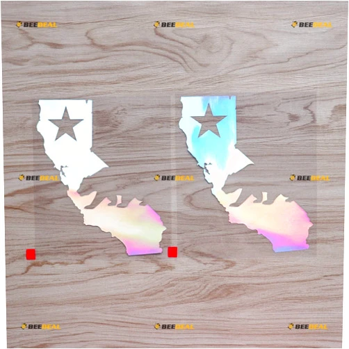 3S MOTORLINE California Bear Map Decal Sticker Vinyl Outline Cali Republic CA - 2 Pack Holographic Iridescent Oil Slick Colorful, 6 Inches - No Background for Car Boat Laptop