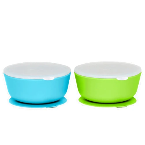 WeeSprout Suction Bowls for Baby & Toddlers (Set of 2) - 100% Silicone w/Plastic Lid - Leak Proof Feeding Supplies - Dishwasher & Microwave Safe Infant Dinnerware w/Extra Strong Base