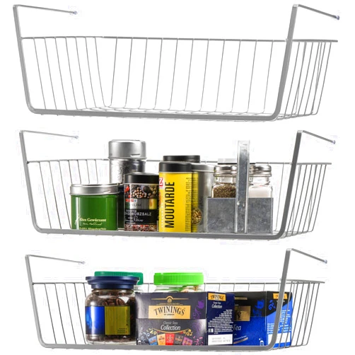 Jucoan 3 Pack Under Shelf Baskets, 15 x 10 x 5.5 Inch Slide in Wire Hanging Storage Baskets Under Cabinet Shelf Storage Baskets for Kitchen Pantry Cupboard Dorm Room Closet Bookshelf, Large