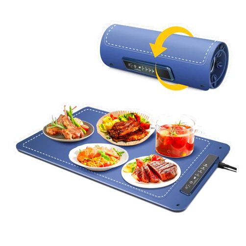 Aroeally Electric Food Warming Mat - Roll Up Food Warming Tray with 4 Temp Setting, Full-Surface Heat in 10s, 6 Hours Auto-Off, Easy to Clean with Silicone Nano-Material for Parties Buffet Thawing