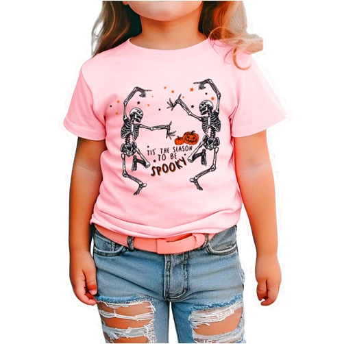 GLIGLITTR Dancing Skeleton Toddler Halloween Shirt Baby Boy Girl Spooky Season Tshirt Funny Skull Tee Tops Kids Fall Clothes