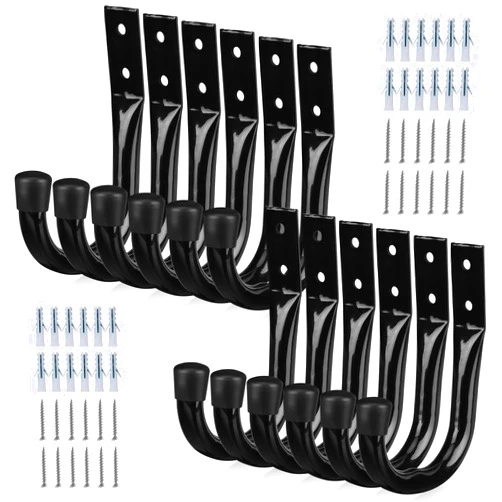 SWANLAKE GARDEN TOOLS Heavy Duty Garage Storage Hooks, 12-piece Bike Hooks for Garage Wall, Utility Garage Hooks, Wall Mount J Hook for Hanging, Large Metal Storage Organizer Tool, Extension Cord Hanger