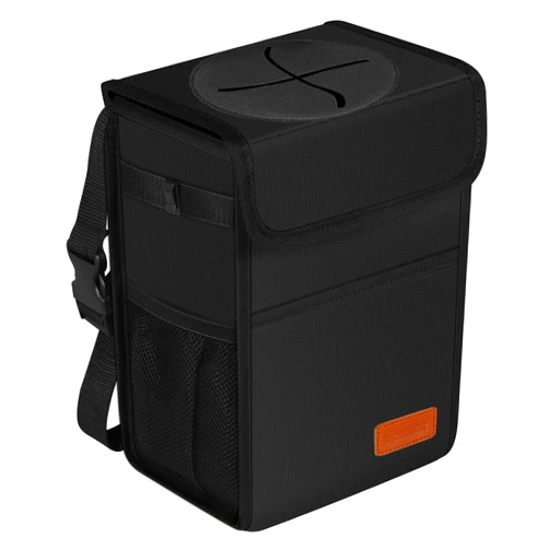 Femuar Leak Proof Car Trash Can with Lid - Waterproof Automotive Garbage Bin for SUVs, Collapsible and Portable Car Trash Bag, Black