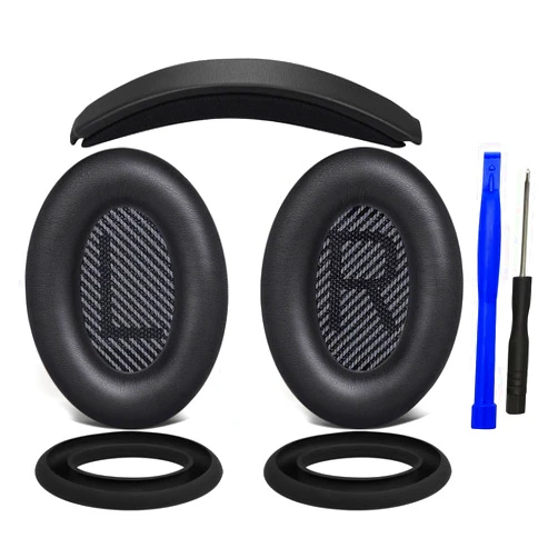 SOULWIT Ear Pads Cushions + Headband + Silicone Earpads Cover Protector, Replacement Kit for Bose QuietComfort 35 QC35, QC35 ii Over-Ear Headphones - Black