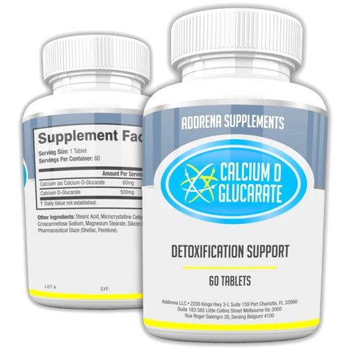 Addrena Calcium D-Glucarate 500mg- CDG for Liver Detox, Cleanse, Menopause, Estrogen Management | 60 Tablets Cal D Glucarate Supplements