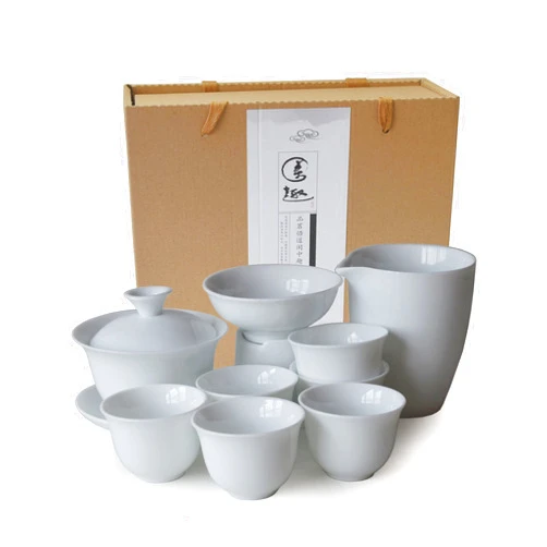 GDLK Chinese Gongfu Tea Gift Set, White Porcelain Gaiwan Fair Cups Filter with 6 cups for Tea Ceremony Party Home Office