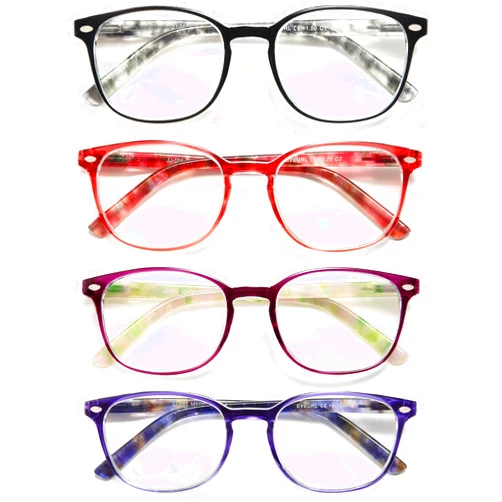 EYEURL Blue Light Blocking Reading Glasses Women, 4-Pack Spring Hinge Computer Readers,Anti UV Ray Square Nerd Eyeglasses +1.50