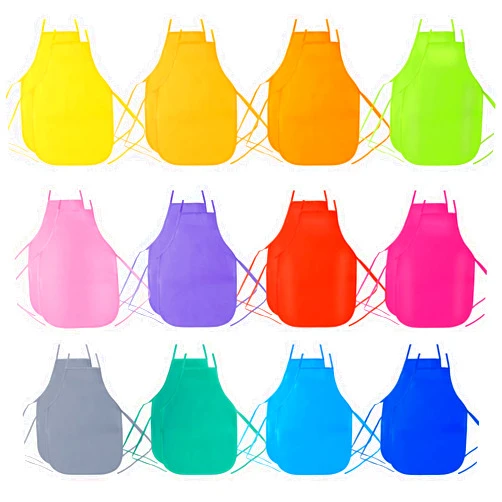 Pllieay 24 Pieces 12 Colors Kids Art Smocks, Non Woven Artist Fabric Aprons for Children 3-7 for Kitchen, Classroom, Community Event, Crafts and Art Painting Activity