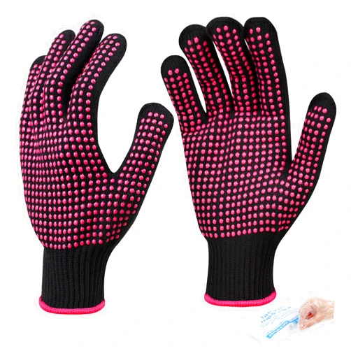 Oligei 4 Pcs Heat Resistant Gloves with Silicone Bumps, Heat Gloves for Hair Styling, Heat Gloves for Sublimation, Heat Proof Gloves with 100 Pcs Disposable Gloves