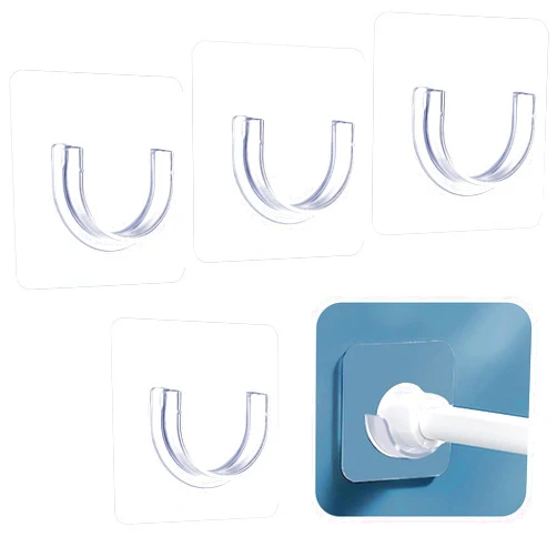Molain 4Pcs Adhesive Shower Curtain Rod Holder, No Drilling Transparent Shower Rod Holder Invisible Wall Mount Holder Shower Rod Retainer Tension Bracket