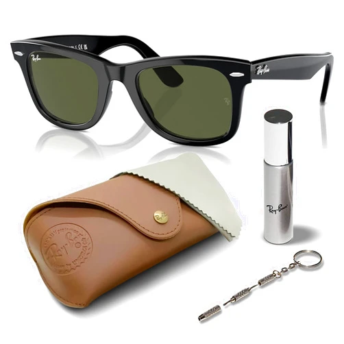 Ray-Ban RB2140 Original Wayfarer Classic Square Shape Sunglasses With Eyewear Kit Bundle - High Bridge Fit - Ideal Formal and Casual Wear Square Sunglasses