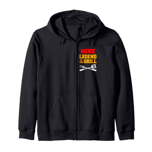 Mike Name Summer Grill Design Mike Name The Legend Of The Grill Funny Grilling Zip Hoodie