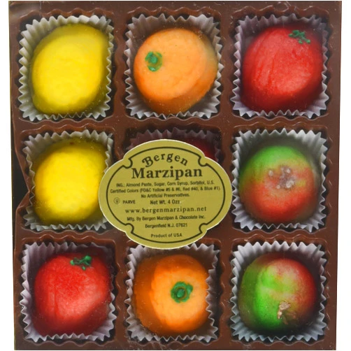 Bergen Marzipan Assorted Marzipan Fruit - 9 Pieces (4 oz)